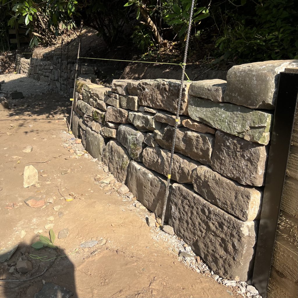 Drystone Retaining Wall in progress in Moor Allerton, Leeds by Strata Stoneworks