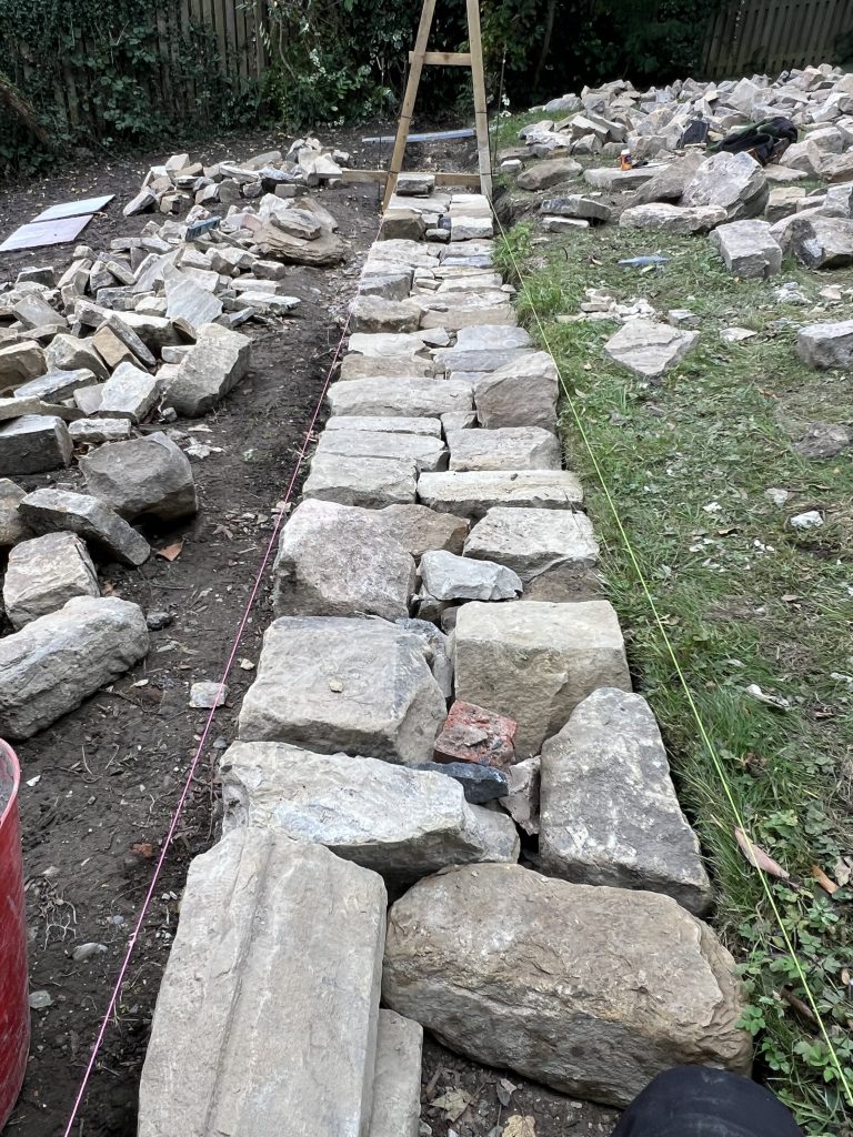 Drystone walling foundations in Leeds
