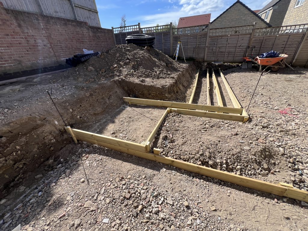 timber shuttering for footings and groundworks, preparation for stoneworks in Leeds & west yorkshire